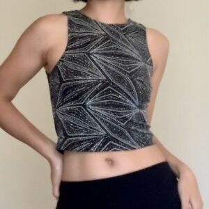 Black & Silver Sparkle Crop Top